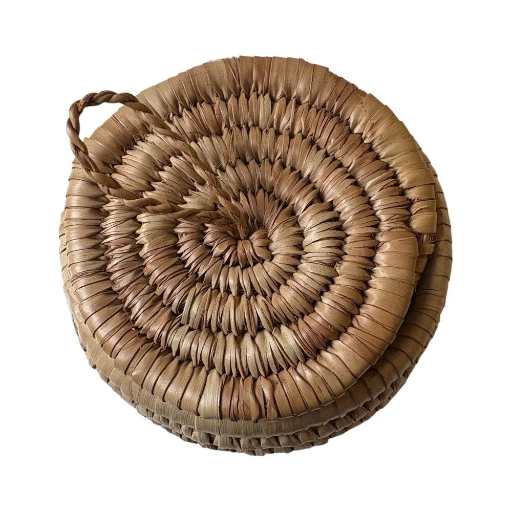 Vintage Hand Woven Coil Native American Basket with Lid